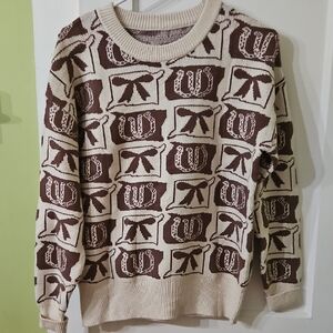 SHEIN Cream and Brown Graphic Crewneck Sweater
